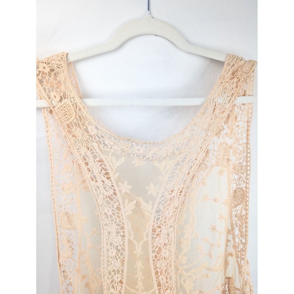 Vintage Y2K Floral Fairy Lace Button Tank Sheer Mesh Layer Boho Indie Romantic - Picture 8 of 9